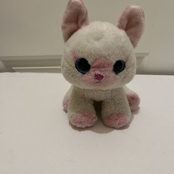 Aurora Marshmallow Cat Kitty Plush Pink Nose Ears Stuffed Animal Big Blue Eyes - Picture 2 of 9